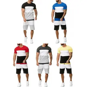 PDEP M-5XL Summer men's short-sleeved t shirt pull over round neck two piece men short set