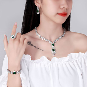 BAOYI नई शादी दुल्हन वर क्रिस्टल Rhinestones के हार कान की बाली आभूषण सेट - Product Image 5