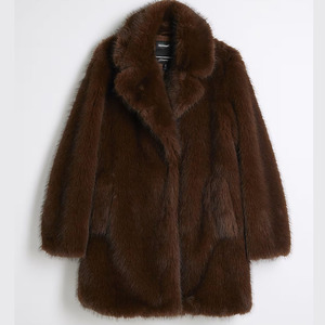 Chaqueta de moda para mujer, chaqueta de piel sintética marrón oscuro, abrigo de longitud media de poliéster 100%, chaqueta de invierno para mujer - Product Image 6