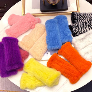 Gants tricotés en <span class=keywords><strong>fourrure</strong></span> <span class=keywords><strong>de</strong></span> vison véritable pour femmes, vente directe d'usine, chaud, élastique, offre spéciale d'hiver - Product Image 3