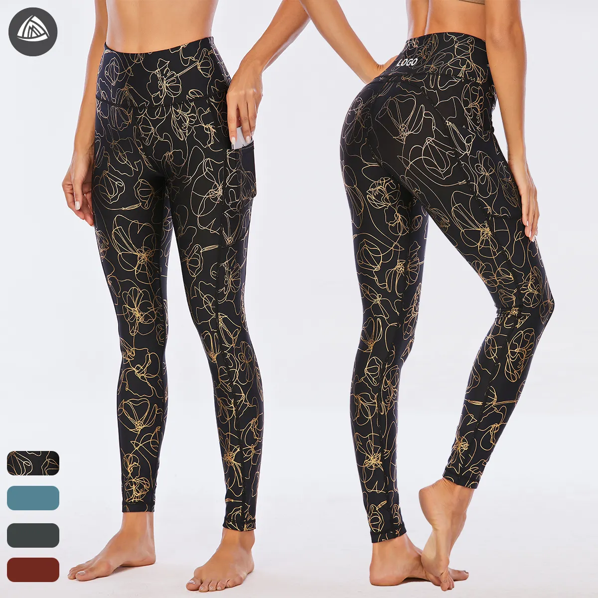 Fabrika yapımı Premium kalite Activewear parlak kadın Yoga pantalonu yüksek bel benzersiz spor Yoga pantolon tayt cep ile