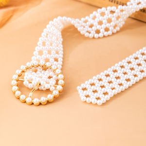 Vente en gros, nouvelle tendance, <span class=keywords><strong>ceinture</strong></span> tressée avec perles pour femmes, <span class=keywords><strong>ceinture</strong></span> à boucle en alliage - Product Image 4