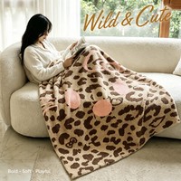 Plaid imprimé léopard motif chat sauvage, rose à pois, double face semi-velours pour canapé, maison, vente en gros, personnalisable