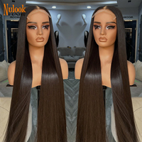 Peluca frontal de encaje HD sin pegamento de 14-30 pulgadas, cabello humano virgen vietnamita liso negro para mujer, súper doble densidad, sin enredos