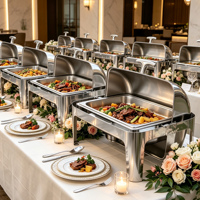 Hotel 9L Rechthoekige Roll Top Chafing Dish van Gepolijst Staal, Luxe Buffetwarmer voor Catering, Alcoholgestookte Stoom