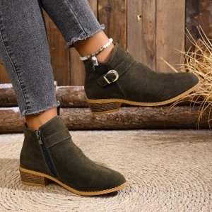 2025 Vintage Rome Women's <b>Ankle</b> Boots Autumn Winter New Large Size Thick Heel Nude Pointed Design Rubber Sole Height Increasing - Product Image 3