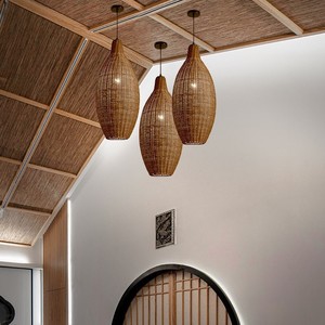 Rattan Pendant Lamp 35x40Cm Round Led <b>Light</b> E27 Single Head For <b>Dining</b> Room Tea Room Home Decor - Product Image 4