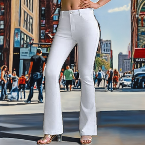 Eaby Cross-border Women's <b>Boot</b> Cut Skinny Denim Jeans Mid-waist Black White Frayed Light Wash Breathable Full Length Slimming - Product Image 2