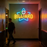 Enseigne néon LED « BILLIARD » pour propriétaires de salles de billard et de bars, design étoile, USB, intensité réglable, pour la décoration de salles de billard et de bars
