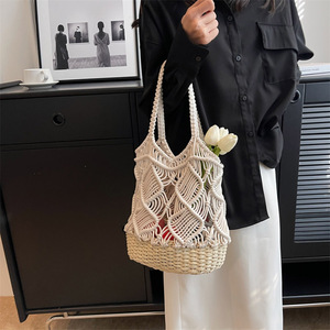 Bolso de playa de rafia de ganchillo hecho a mano de lujo para mujer, <span class=keywords><strong>bolsos</strong></span> tejidos ahuecados, <span class=keywords><strong>bolsos</strong></span> de verano para mujer <span class=keywords><strong>2023</strong></span> - Product Image 4