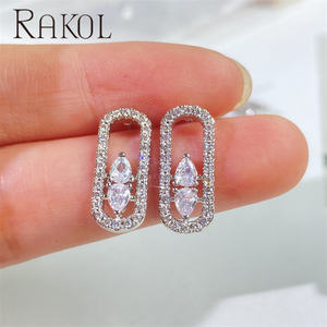 Rakol EP5760 Boutique Designer Pin-shaped Stud Gold-plated 3A Zirconia Hollow Earrings Female Jewelry - Product Image 2