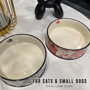 Vintage Ceramic Pet <b>Bowl</b> <b>Raised</b> Paw Foot <b>Food</b> Dish Floral Butterfly Pattern for Cats and <b>Dogs</b> Indoor Feeding - Product Image 5