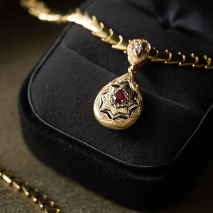 Italian Classic 18k Yellow <strong>Gold</strong> White Real <strong>Solid</strong> <strong>Gold</strong> Hollow-out Milgrain Natural Blood Ruby Pear Natural Diamond <strong>Pendant</strong> - Product Image 3