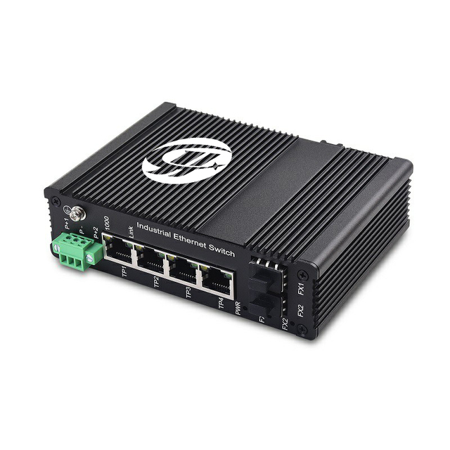 6 Port Unmanaged Industrial Ethernet Switch with 2 1000Base FX Fiber Port and 4 10 100 1000Base T
