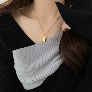 Collier tendance barre d'or plaqué or 18 carats en acier titane unisexe, chaîne de clavicule minimaliste, bijou porte-bonheur « Get Rich », cadeau - Product Image 2