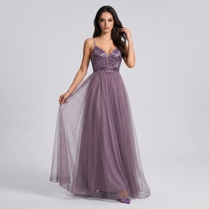 Luxury Design Evening Gown Chiffon <b>Tea</b>-Length Halter Neck Spaghetti Strap A-Line Silhouette Wedding Party Dress with High Slit - Product Image 1