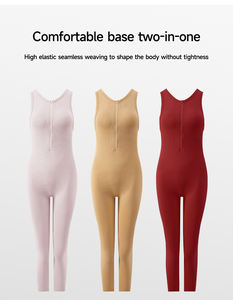 Бесшовный трикотажный комбинезон-боди OEM Fashion Comfort без рукавов с молнией спереди, утягивающий, тонкий, дышащий, для йоги, танцев и повседневной носки - Product Image 5