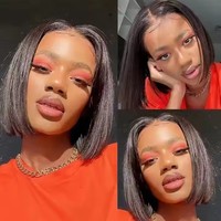 Perruques Courtes Bob Lisses en Cheveux Humains Pas Chères, Perruques Frontales en Dentelle de Cheveux Humains Brésiliens Sans Colle HD pour Femmes Noires