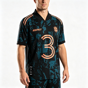 Retro Foldable Collar Design <strong>Soccer</strong> Shirt with Breathable Mesh Panels, Moisture-wicking Tech, Raglan Sleeve Football <strong>Jersey</strong> - Product Image 5