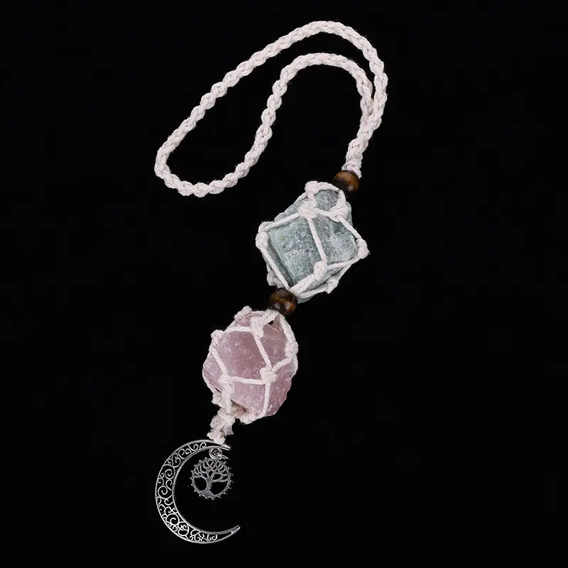 New arrivals stars moon geometric shapes car hangings rose quartz aventurine raw stone pendant