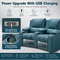 Canapé inclinable de cinéma avec fonction manuelle ou électrique, deux places, port de charge USB, porte-gobelets, usage commercial moderne