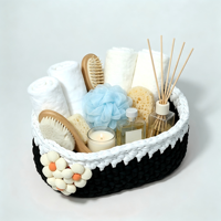 Panier de rangement en corde tressée à la main avec fleur décorative, noir et blanc, panier de rangement bicolore pour la salle de bain, pour serviettes et articles de toilette