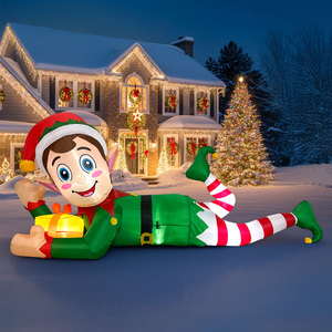 Décoration de Noël extérieure, géant elfe gonflable de Noël avec boîte cadeau, éclairage LED, décoration de jardin gonflable pour fête de Noël - Product Image 1