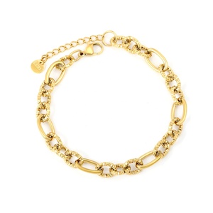 Fashion Stainless Steel Jewelry 18K Gold Plated Bracelet Textured Link <b>Chain</b> Chunky Adjustable Toggle Clasp Bracelets for Women - Product Image 1