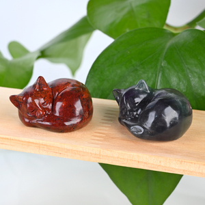 Vente en gros de sculptures d'animaux en pierres précieuses naturelles, pierres de guérison en cristal, mini chat sculpté de 30 mm pour la décoration - Product Image 4