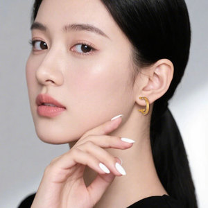 T-Shaped Hoop Earrings Gold Plated With Zircon Inlay S925 Silver Needle Everyday Wear Geometric Design - Product Image 2