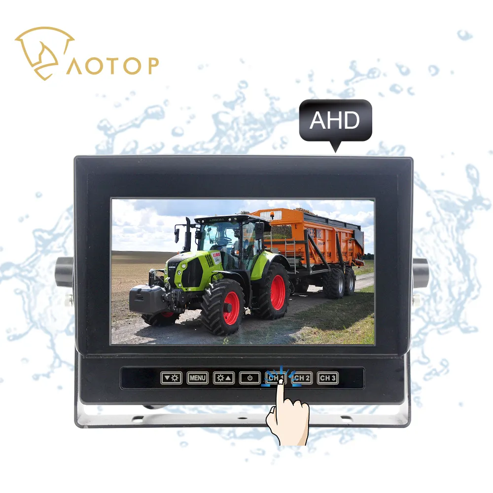 Moniteur HD de vue arrière de tracteur de moissonneuse de 7 pouces 3ch vue gauche/droite/arrière surveillance vidéo PAL système NTSC moniteur de marche arrière étanche