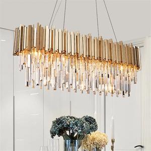 Suspension Moderne Salon Hôtel Rond Rectangulaire Luxe Or K9 Lustres Cristal - Product Image 4