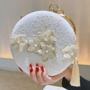 <b>Sweet</b> Lace Round Handbags High Quality PU Leather Women Crossbody Bags Female Small Fresh <b>Flower</b> Chain Shoulder - Product Image 2