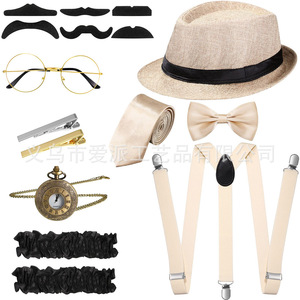 Conjunto de Disfraz de Gatsby para Hombre: Sombrero Negro, Tirantes, Corbata de Moño, Gafas y Reloj de Bolsillo - Product Image 2