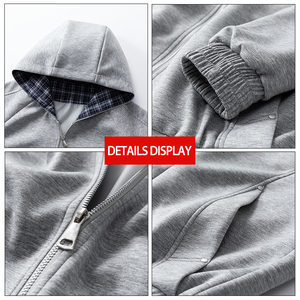 Wholesale 100% Polyester Plain Dyed Rivet Windproof 280g Double Zipper <strong>Pullers</strong> Hooded Jacket Men's Solid Loose Casual Hoodie - Product Image 5