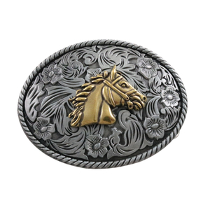 उच्च गुणवत्ता वाले कस्टम लोगो ग्राहक लक्जरी पश्चिमी काउबॉय कस्टम स्टेनलेस स्टील मिश्र धातु धातु सोने के घोड़े सिर बेल्ट बकसुआ - Product Image 1