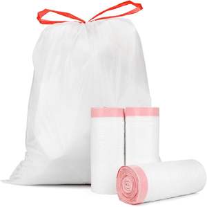 Bolsas de basura de plástico reciclado blanco transparente sin perfume con cordón de 4 galones Bolsas de basura de baño pequeñas - Product Image 1