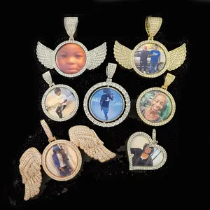 Benutzer definierte Schmuck 925 Silber Runde Bild Anhänger Halskette Hip Hop Ice Out Schmuck Sublimation Herz Foto Medaillon Anhänger