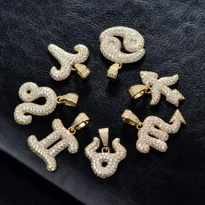 Wholesale 925 Sterling Silver Zodiac Jewelry Necklace Bling Charm 18k Gold Plated Zodiac pendant