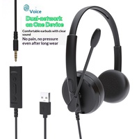 Casque de centre d'appels avec port USB et répartiteur 3,5 mm, idéal pour l'éducation, le bureau, le gaming, la banque, le service client en sortie ligne, intra-auriculaire