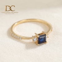 Bijoux de luxe certifiés IGI pour femmes, bague de fiançailles en or massif 14 carats avec diamant de laboratoire et saphir bleu royal de laboratoire