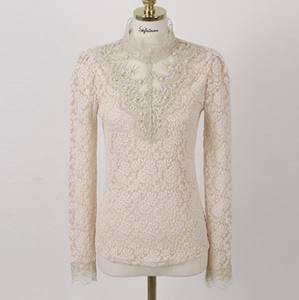 Camisa bordada de encaje de otoño para mujer, blusa elegante de manga larga con <span class=keywords><strong>cuello</strong></span> alto de gasa, camisa de moda de talla grande para mujer - Product Image 5