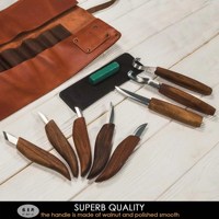Vente flash - Ensemble d'outils de sculpture sur bois professionnels de la marque YBS, 8 pièces, lame CRV60, manche en bois de noyer, sac en cuir, outils de sculpture artistique DIY 1