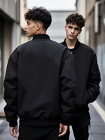 Blouson Bomber Homme Entièrement Zippé Col Montant Uni Décontracté Extérieur Coupe-Vent Streetwear Hiver Logo Personnalisé Vente en Gros