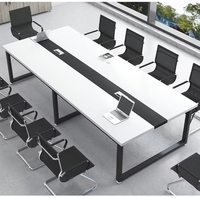 Table de réunion de conseil, table de conférence, bureau de direction, design minimaliste de bureau, plateau en bois, structure en métal