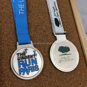 Medaglia d'argento con logo personalizzato con nastro vuoto oro argento bronzo onore ciclismo corsa maratona medaglia sportiva in metallo con cordino