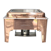Chauffe-Plat Commercial de Luxe Premium Carré Or Rose avec Couvercle en Verre et Charnière Hydraulique pour Buffet