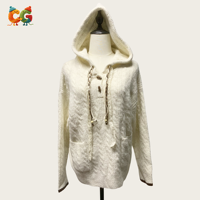 CG Wholesale Pull tricoté à capuche pour femme, col en V, coupe ample, anti-boulochage, respirant, anti-plis, Étiquette personnalisée, Automne Hiver 2026
