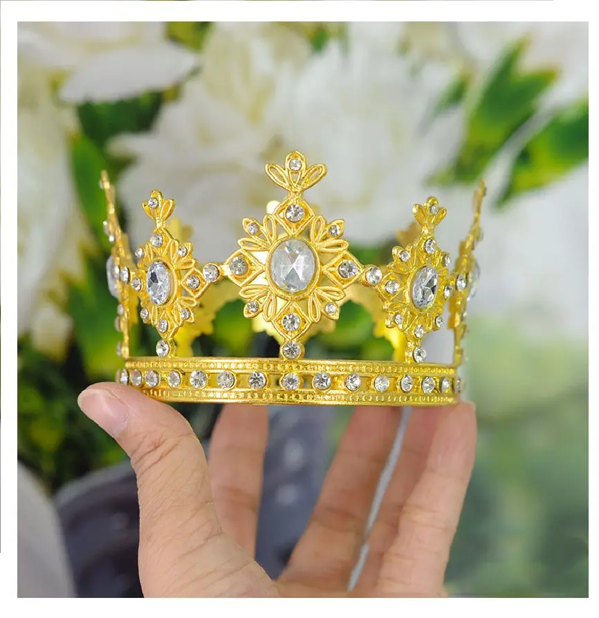 Букет цветов Корона Серебряная Золотая жемчужина светлая роскошная Корона украшение торта Королева Корона выпечка цветочные аксессуары оптом