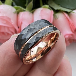 Coolstyle Trang Sức 8 Mét Đen Rose Gold Rèn <span class=keywords><strong>Tungsten</strong></span> Nhẫn Cho Nam Giới Phụ Nữ Engagement Wedding Band Flat Bù Đắp Dòng Thoải Mái Phù Hợp - Product Image 5